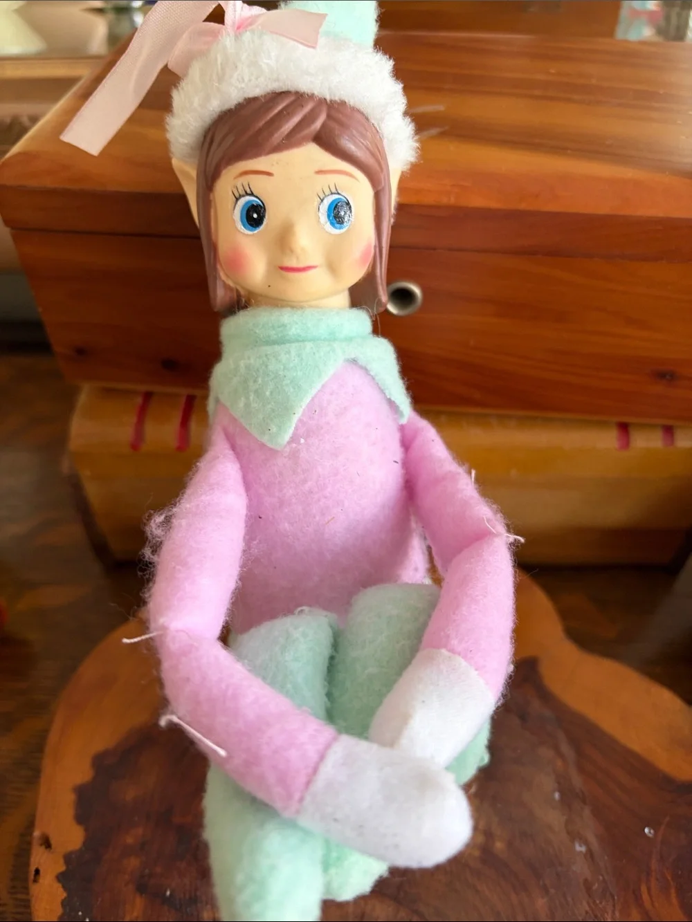 ELF Pastel Pink and Mint Felt Holiday Elf Doll